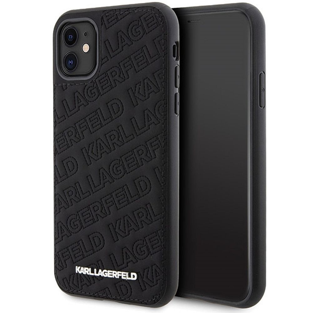 Originální čelní kryt KARL LAGERFELD KLHCN61PQKPMK pro iPhone 11 (prošívaný K vzor / černý)