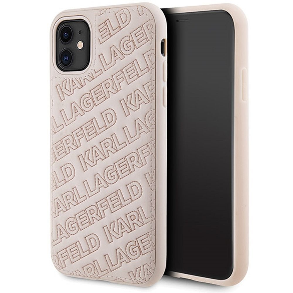Originální čelní kryt KARL LAGERFELD KLHCN61PQKPMP pro iPhone 11 (prošívaný vzor K / růžový)